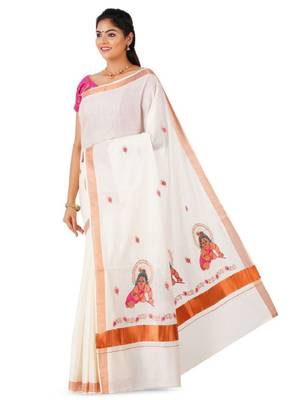 off white balakrishna motifs zari pure cotton kasavu saree 2
