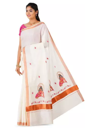 Ethnic motifs zari pure cotton kasavu saree