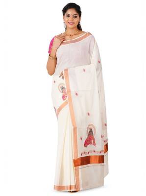 off white balakrishna motifs zari pure cotton kasavu saree 3