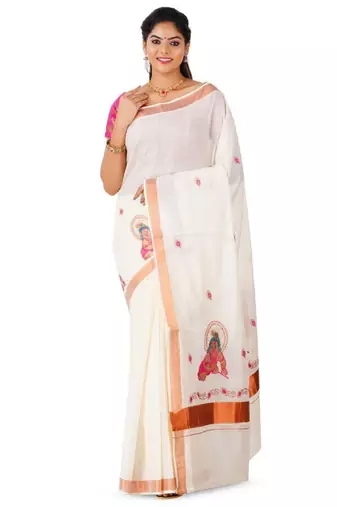 Ethnic motifs zari pure cotton kasavu saree
