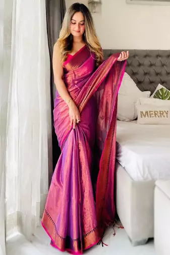 Purple woven design tissue sarees