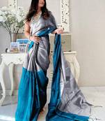 Teal woven design tissue sarees