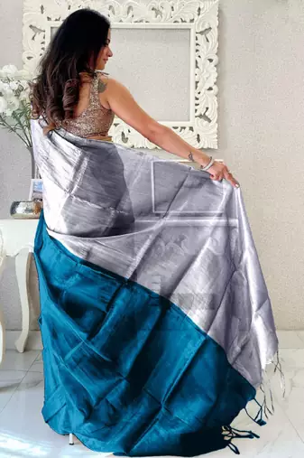 Teal woven design tissue sarees