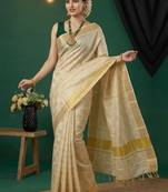 Woven design pure cotton handloom kasavu saree