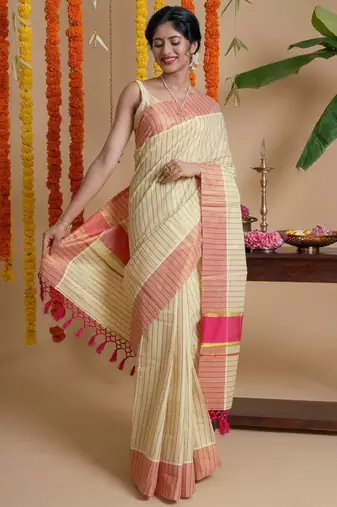 Striped zari tissue kasavu saree