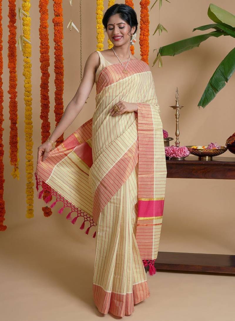 Striped zari tissue kasavu saree