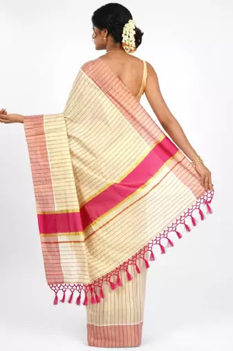 Striped zari tissue kasavu saree