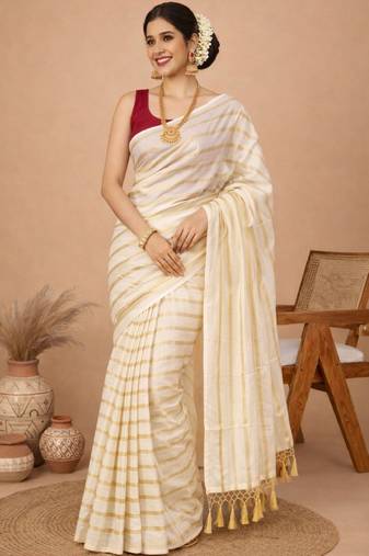 Striped pure cotton kasavu saree