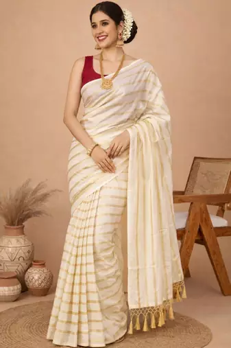 Striped pure cotton kasavu saree