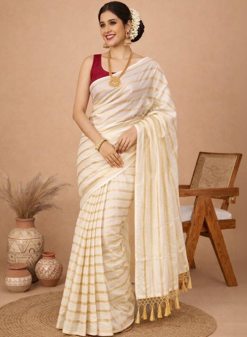 Striped pure cotton kasavu saree