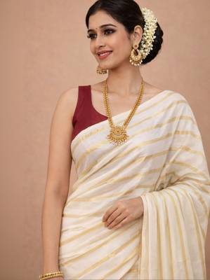 gold striped pure cotton kasavu saree 2