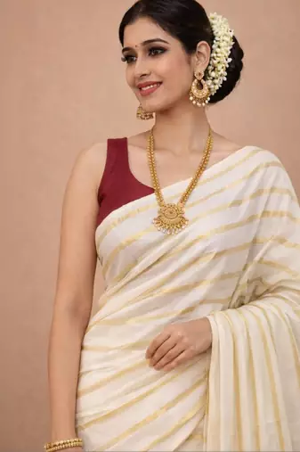 Striped pure cotton kasavu saree