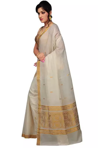 Woven design zari pure cotton kasavu saree and blouse piece