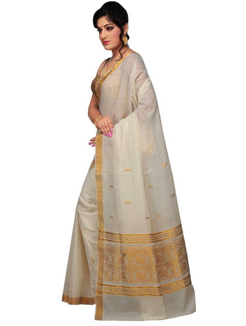 Woven design zari pure cotton kasavu saree and blouse piece