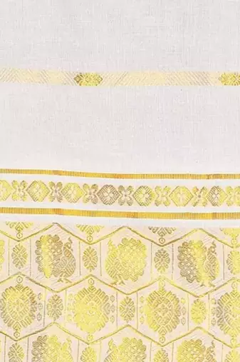 Woven design zari pure cotton kasavu saree and blouse piece