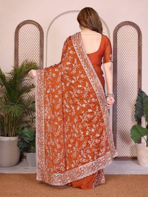 rust color rangoli silk embroidery work saree with work blouse piece 3