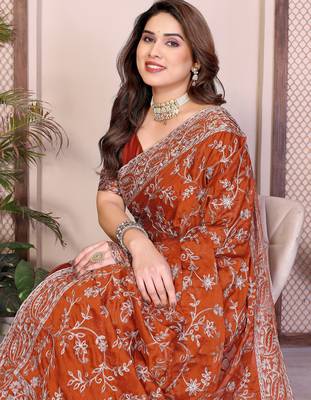 rust color rangoli silk embroidery work saree with work blouse piece 4