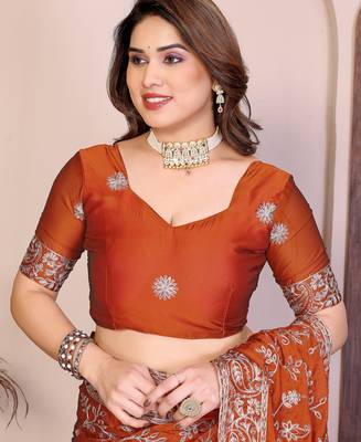 rust color rangoli silk embroidery work saree with work blouse piece 5