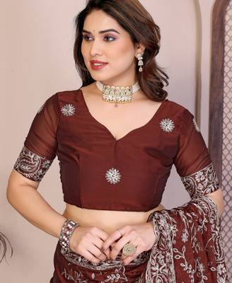 maroon color rangoli silk embroidery work saree with work blouse piece 5