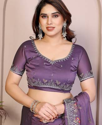 lavender color rangoli silk embroidery work saree with work blouse piece 5