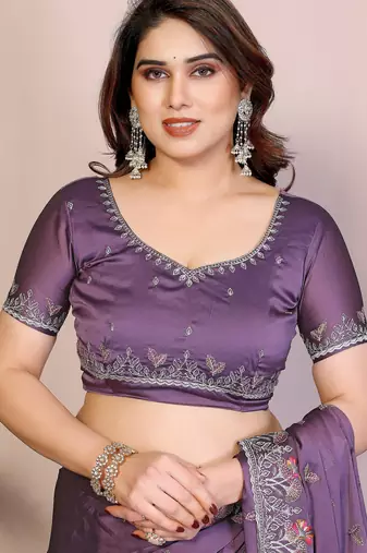 lavender color rangoli silk embroidery work saree with work blouse piece