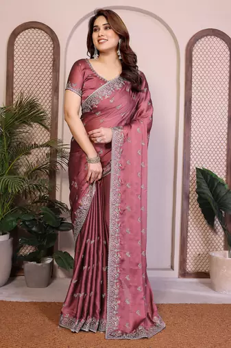 pink color rangoli silk embroidery work saree with work blouse piece