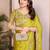Parrot green color satin chiffon silk embroidery work saree with work blouse piece