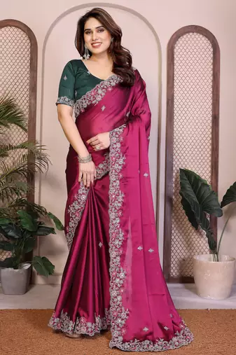 Pink color rangoli silk embroidery work saree with work blouse piece