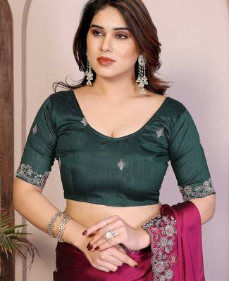 Pink color rangoli silk embroidery work saree with work blouse piece 5