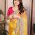 Yellow color fandy chiffon  silk embroidery work saree with work blouse piece
