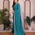 Teal color satin chiffon silk embroidery work saree with work blouse piece