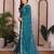 Teal  color satin chiffon silk embroidery work saree with work blouse piece