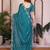 Teal  color satin chiffon silk embroidery work saree with work blouse piece