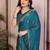 Teal  color satin chiffon silk embroidery work saree with work blouse piece