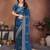 Teal color fandy chiffon  silk embroidery work saree with work blouse piece