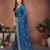 Teal color fandy chiffon  silk embroidery work saree with work blouse piece