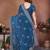 Teal color fandy chiffon  silk embroidery work saree with work blouse piece