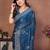 Teal color fandy chiffon  silk embroidery work saree with work blouse piece