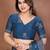 Teal color fandy chiffon  silk embroidery work saree with work blouse piece