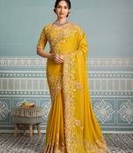 Yellow  color star georgette silk embroidery work saree with work blouse piece
