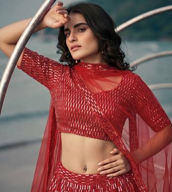 Red net lehenga with un-stitched blouse 5