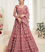 Dusty Pink indian wedding wear premium net lehenga choli set with Heavy silk inner for women's