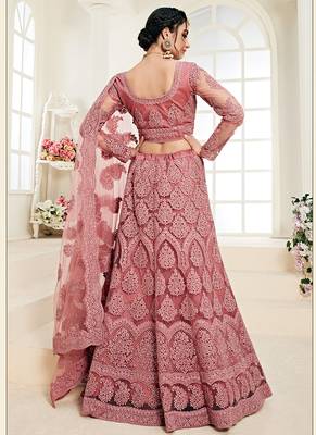 Dusty Pink indian wedding wear premium net lehenga choli set with Heavy silk inner for women's 4