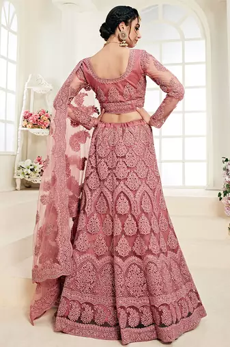 Dusty Pink indian wedding wear premium net lehenga choli set with Heavy silk inner for women's