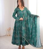 New trendy stylish elegant teal floral print cotton anarkali suit for women