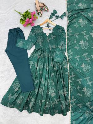   teal floral print cotton anarkali suit for women 4