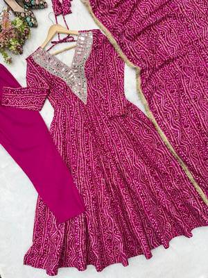  traditional pink bandhani anarkali set with embellished v-neck 4