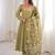 Olive green floral printed anarkali suit with detailed square neckline