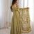 Olive green floral printed anarkali suit with detailed square neckline