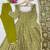Olive green floral printed anarkali suit with detailed square neckline
